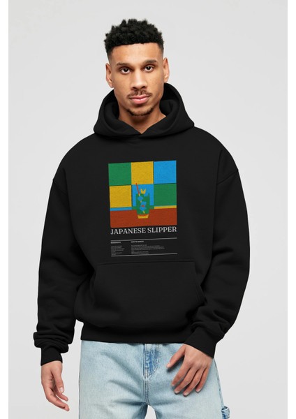 Japanese Slipper Kokteyl Ön Baskılı Hoodie Oversize Kapüşonlu Sweatshirt Erkek Kadın