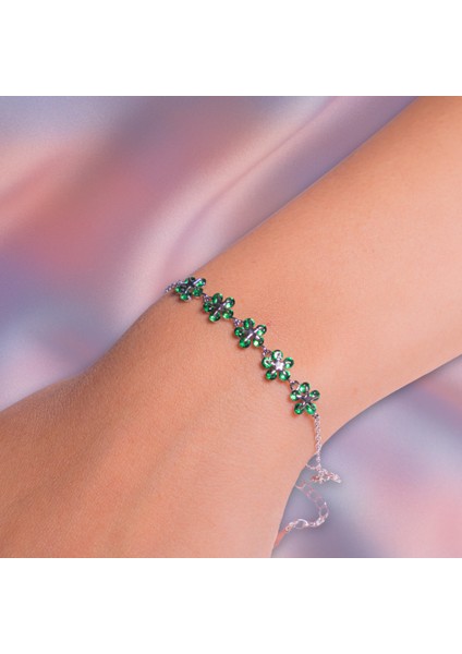 Zümrüt Yeşili Çiçek Figürlü Bileklik – 925 Ayar Gümüş fiyatları