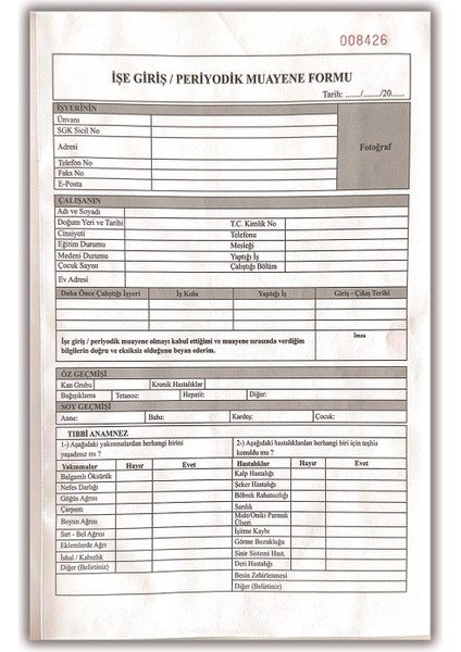 2 Adet Düvenci Işe Giriş Periyodik Muayene Formu ( Ek 2 Sağlık Raporu) fiyatları