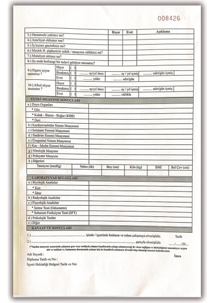 2 Adet Düvenci Işe Giriş Periyodik Muayene Formu ( Ek 2 Sağlık Raporu) modelleri