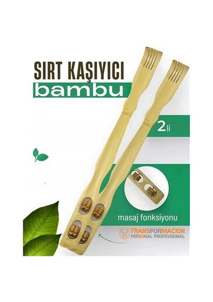 Masajlı Sırt Kaşıma Aparatı - Bambu Sırt Kaşıyıcı 2 Li Set