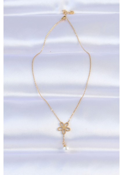 Bfs 316L Çelik Zincir Gold Renk Inci Detay Çiçek Kolye fiyatları