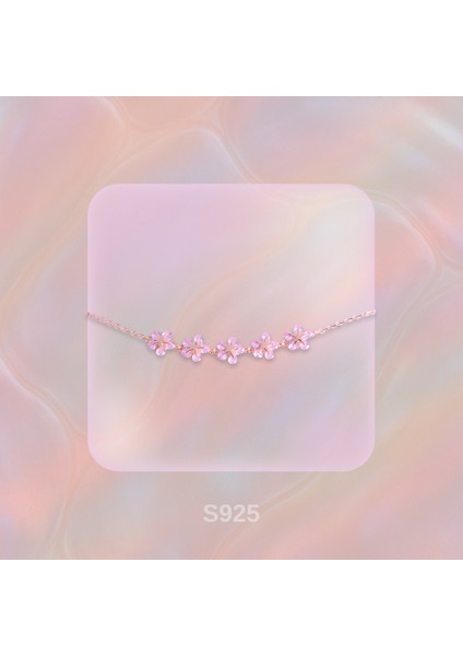 Pembe Çiçek Motifli Bileklik – 925 Ayar Gümüş