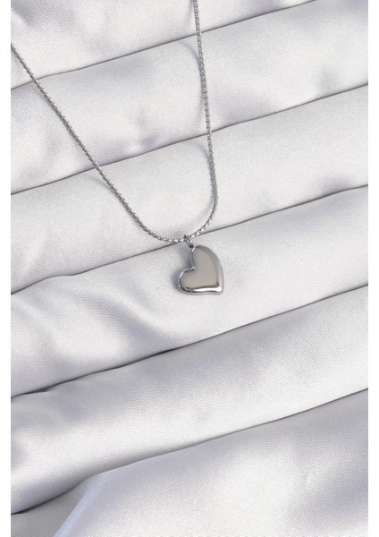 Bfs 316L Çelik Gümüş Renk Minimal Kalp Tasarımlı Kolye