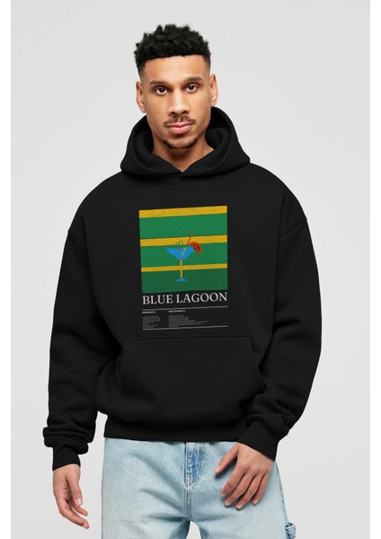 Blue Lagoon Kokteyl Ön Baskılı Hoodie Oversize Kapüşonlu Sweatshirt Erkek Kadın