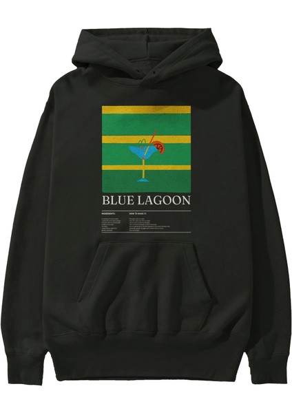 Blue Lagoon Kokteyl Ön Baskılı Hoodie Oversize Kapüşonlu Sweatshirt Erkek Kadın fiyatları