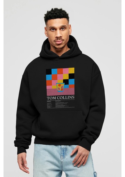 Tom Collins Kokteyl Ön Baskılı Hoodie Oversize Kapüşonlu Sweatshirt Erkek Kadın