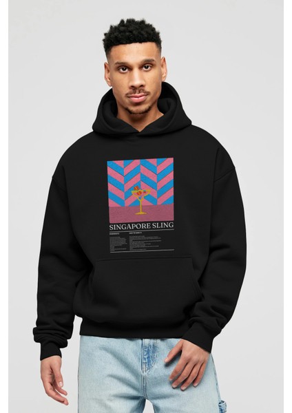 Singapore Sling Kokteyl Ön Baskılı Hoodie Oversize Kapüşonlu Sweatshirt Erkek Kadın