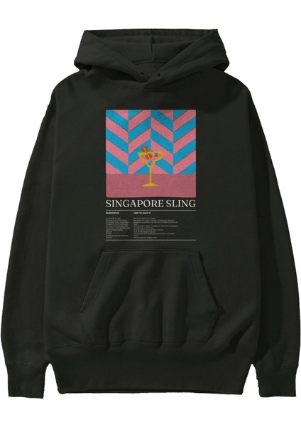 Singapore Sling Kokteyl Ön Baskılı Hoodie Oversize Kapüşonlu Sweatshirt Erkek Kadın fiyatları