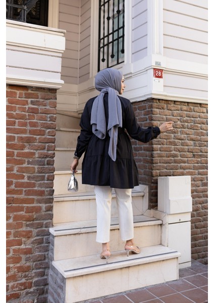 Kadın Düğmeli Kemer Detaylı Siyah Gömlek indirimleri