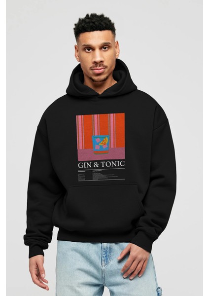 Gin Tonik Kokteyl Ön Baskılı Hoodie Oversize Kapüşonlu Sweatshirt Erkek Kadın