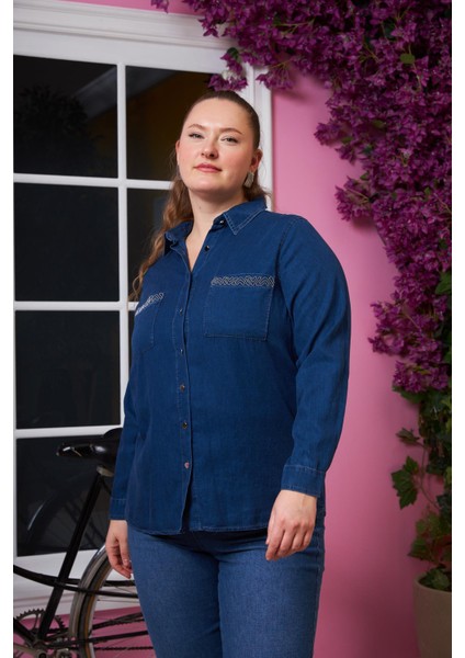 Cep Detaylı Büyük Beden Gömlek Lacivert fiyatları