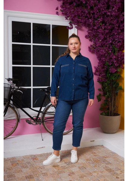 Cep Detaylı Büyük Beden Gömlek Lacivert indirimleri