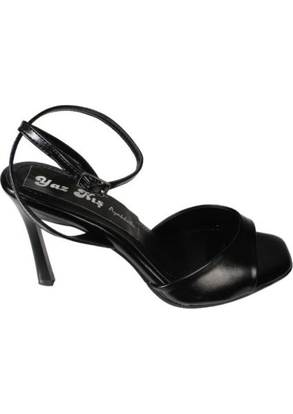 Yazkış Kadın Siyah Gümüş Altın Kalın Tek Bantlı 10CN Ince Topuk Bilekten Bağlamalı Topuklu Ayakkabı fiyatları