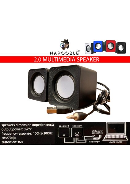 1+1 Bilgisayar Hoparlörü 2.0 Kablolu Jack Girişli Speaker Yeni 1+1 Ses Sistemi