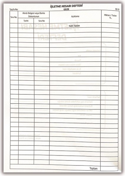 Işletme Hesabı Gelir - Gider Defteri 6 Adet fiyatları
