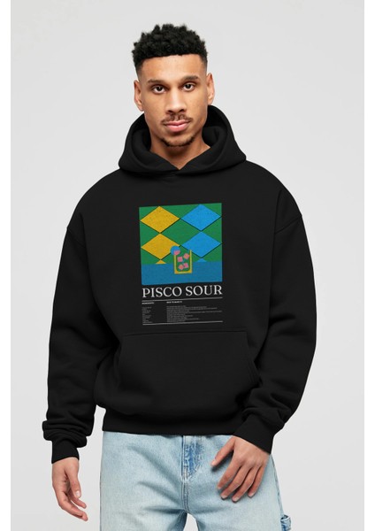 Pisco Sour Kokteyl Ön Baskılı Hoodie Oversize Kapüşonlu Sweatshirt Erkek Kadın