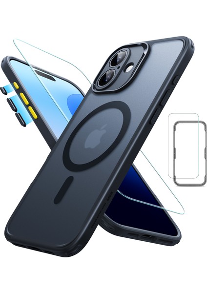 Iphone 16 Plus Halolock Magsafe Hybrid Silikon Kılıf Buzlu Siyah + Ekran Koruyucu Set