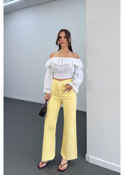 Milano Açık Sarı Cepli Yarım Flare Jeans fiyatları