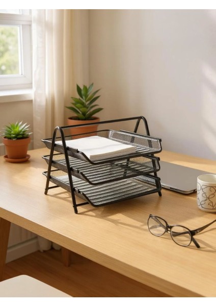 Siyah 3 Katlı Metal Tel Evrak Rafı ND-1005 fiyatları