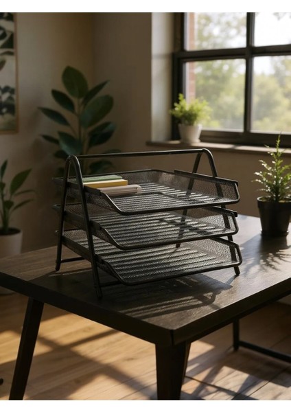 Siyah 3 Katlı Metal Tel Evrak Rafı ND-1005 fırsatları