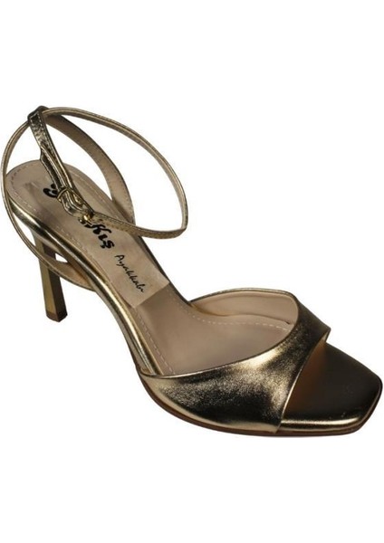 Yazkış Kadın Siyah Gümüş Altın Kalın Tek Bantlı 10CN Ince Topuk Bilekten Bağlamalı Topuklu Ayakkabı