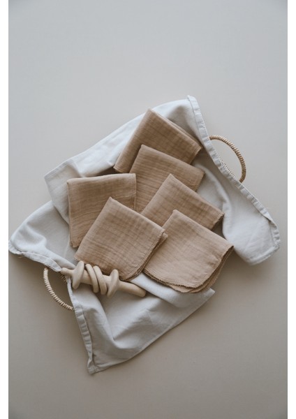 4 Kat Müslin 6 Adet Kahve 25*25 Ağız Mendili