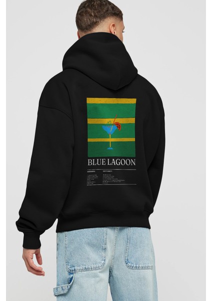Blue Lagoon Kokteyl Arka Baskılı Hoodie Oversize Kapüşonlu Sweatshirt Erkek Kadın