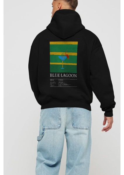 Blue Lagoon Kokteyl Arka Baskılı Hoodie Oversize Kapüşonlu Sweatshirt Erkek Kadın modelleri