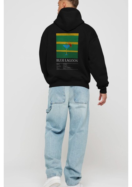 Blue Lagoon Kokteyl Arka Baskılı Hoodie Oversize Kapüşonlu Sweatshirt Erkek Kadın fırsatları