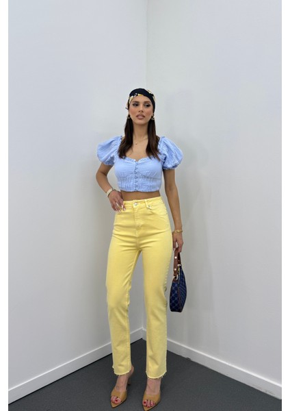 Juliet Açık Sarı Renk Yüksek Bel Slim Fit Jeans