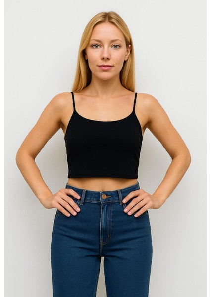 Kadın Siyah Ip Askılı Crop BÜSTIYER-D813