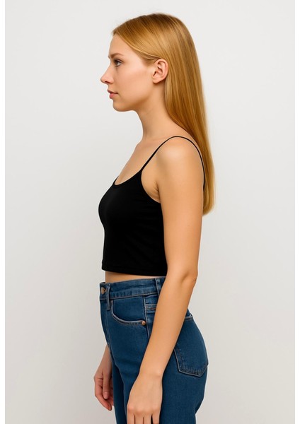 Kadın Siyah Ip Askılı Crop BÜSTIYER-D813 fiyatları