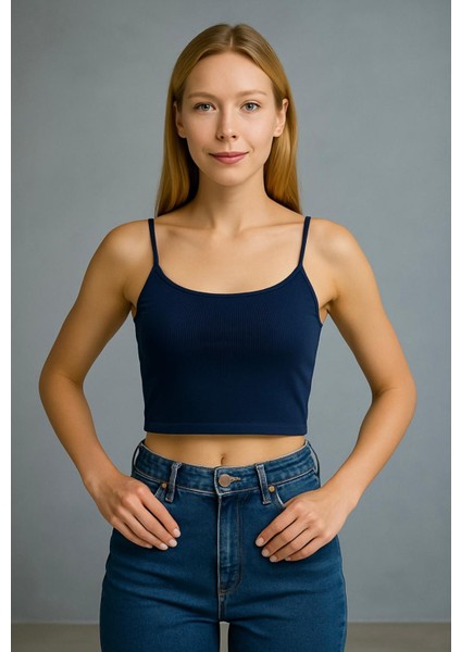 Kadın Siyah Ip Askılı Crop BÜSTIYER-D813