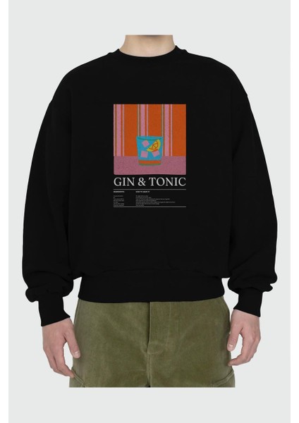 Gin Tonik Ön Baskılı Oversize Sweatshirt Erkek Kadın Unisex fiyatları