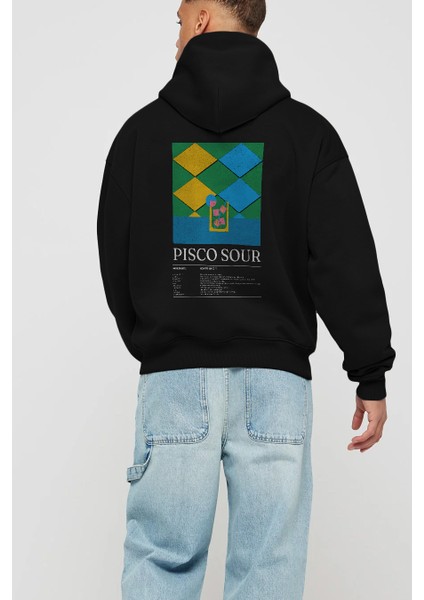Pisco Sour Kokteyl Arka Baskılı Hoodie Oversize Kapüşonlu Sweatshirt Erkek Kadın modelleri
