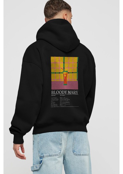 Bloody Mary Kokteyl Arka Baskılı Hoodie Oversize Kapüşonlu Sweatshirt Erkek Kadın
