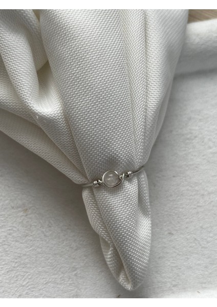 Minimal Ay Taşı Ayarlanabilir Gümüş Renk Tel Yüzük