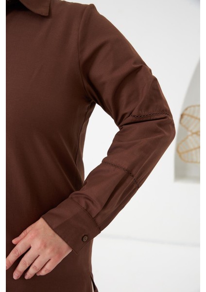 Kol Kroşeta Detaylı Büyük Beden Gömlek Kahve fiyatları