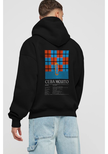 Cuba Mojito Kokteyl Arka Baskılı Hoodie Oversize Kapüşonlu Sweatshirt Erkek Kadın