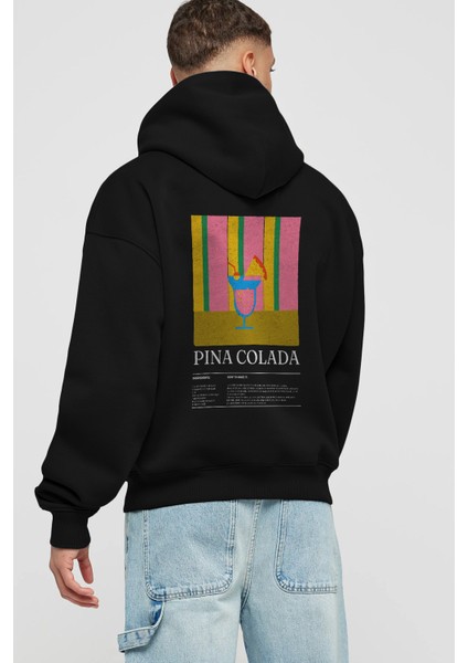Pina Colada Kokteyl Arka Baskılı Hoodie Oversize Kapüşonlu Sweatshirt Erkek Kadın