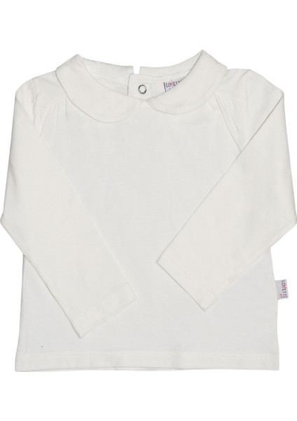 Ekru Bebe Yaka Çıtçıtlı Uzun Kol Aylık Tişört