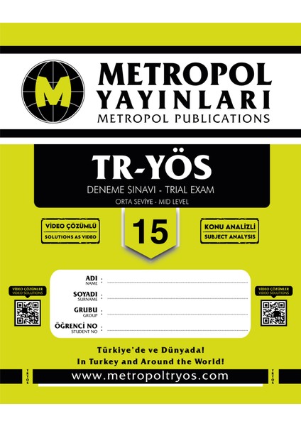 Tr-Yös Deneme Sınavları (Orta Seviye) (15 Fasikül Deneme) fiyatları