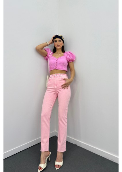 Juliet Açık Pembe Renk Yüksek Bel Slim Fit Jeans