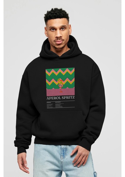 Aperol Spritz Kokteyl Ön Baskılı Hoodie Oversize Kapüşonlu Sweatshirt Erkek Kadın
