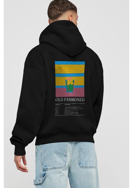 Old Fashioned Kokteyl Arka Baskılı Hoodie Oversize Kapüşonlu Sweatshirt Erkek Kadın