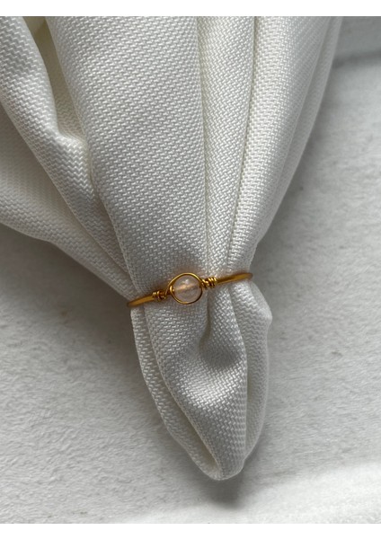 Minimal Ay Taşı Ayarlanabilir Altın Renk Tel Yüzük