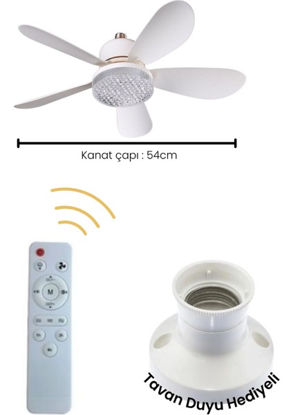 Tay-Tech Rbr Tavan Vantilatörlü LED Ampul, Kumandalı, 3 Renkli, Kademe Ayarlı, Sessiz