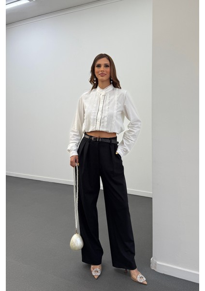 Asra Siyah Pileli Kumaş Pantolon fiyatları