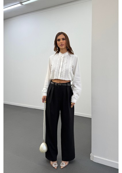 Asra Siyah Pileli Kumaş Pantolon modelleri